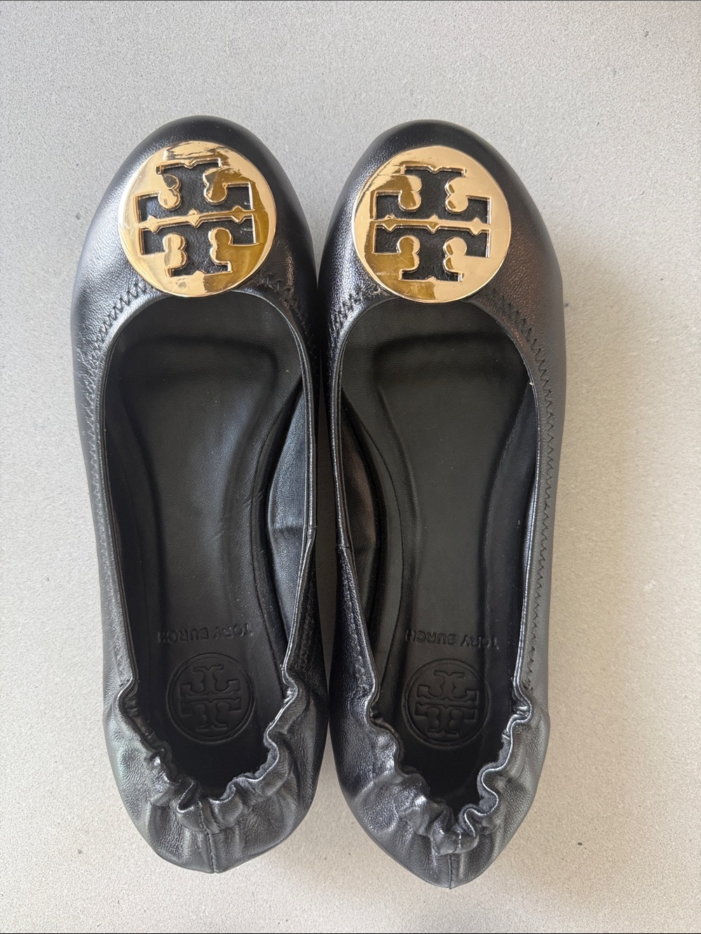 Tory Burch Black Leather Reva Travel Ballet Flats